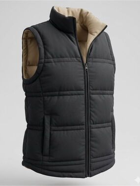 Cripple Creek Reversible Down Puffer Vest Men M Black Beige Nylon Wind Resistant